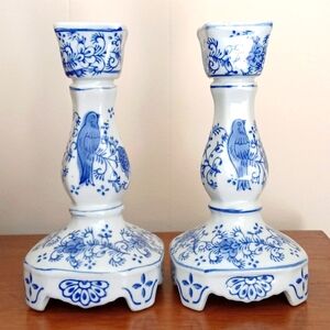 Pair of Vintage Ironstone Bird Candlesticks